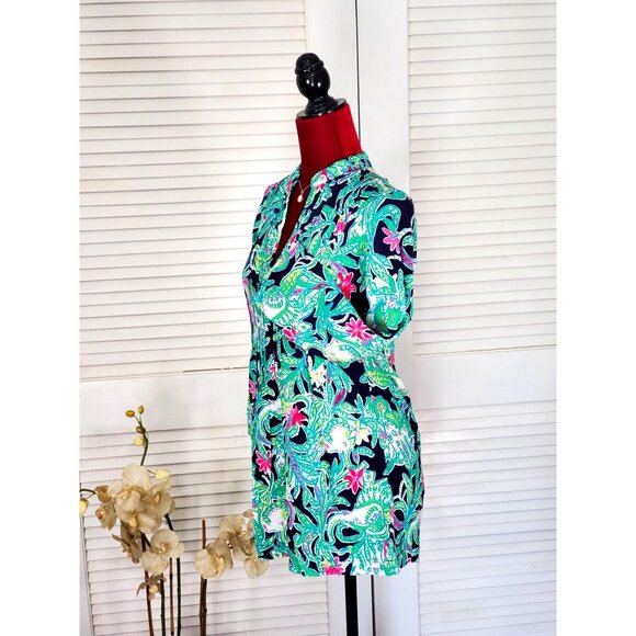 Lilly Pulitzer Women's Green Pink Rayon Sarasota Tunic Trunk Show Print Size XXS - Picture 3 of 12